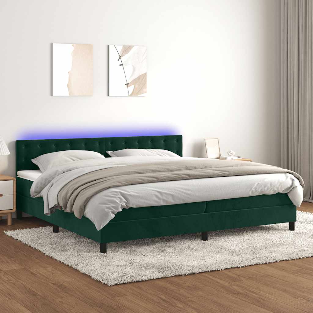Boxspring met matras en LED fluweel donkergroen 200x200 cm is nu te koop bij PeponiXL, paradijselijk wonen!