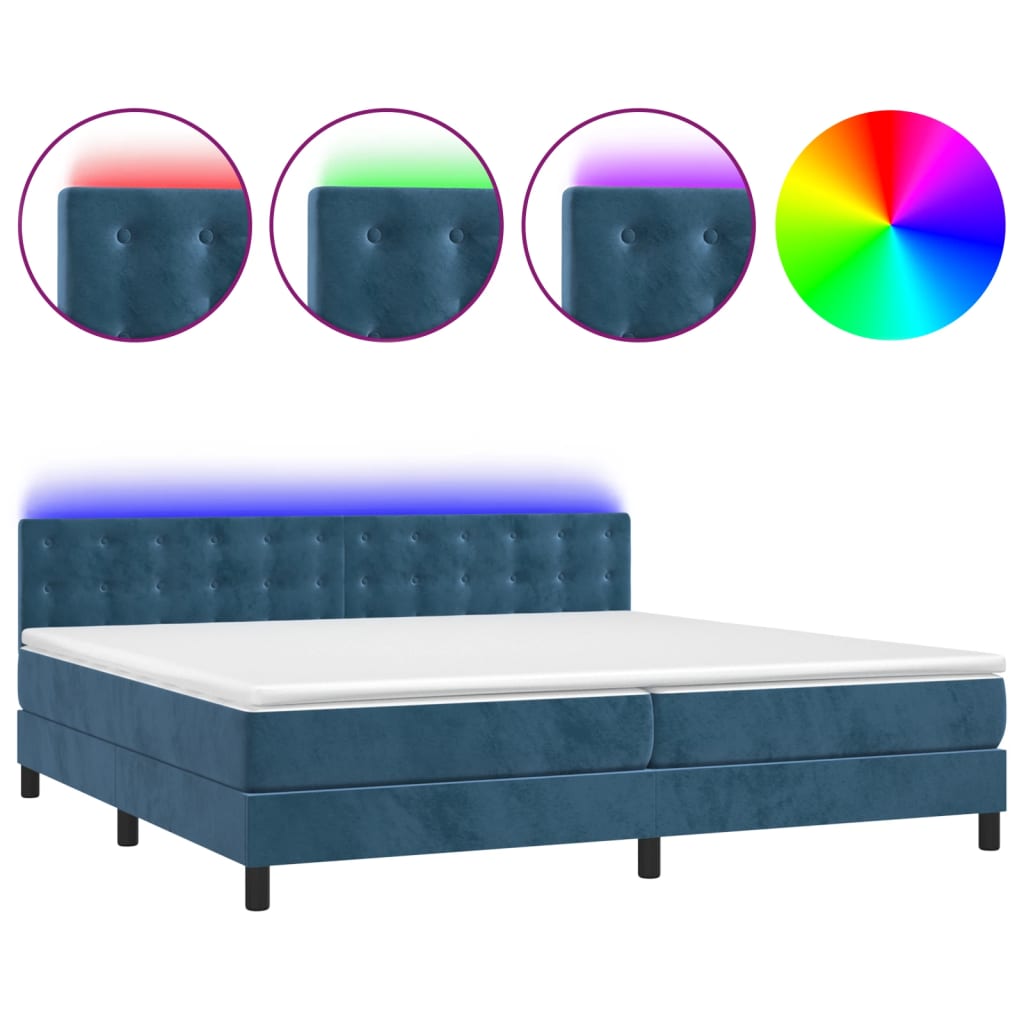 Boxspring met matras en LED fluweel donkerblauw 200x200 cm is nu te koop bij PeponiXL, paradijselijk wonen!