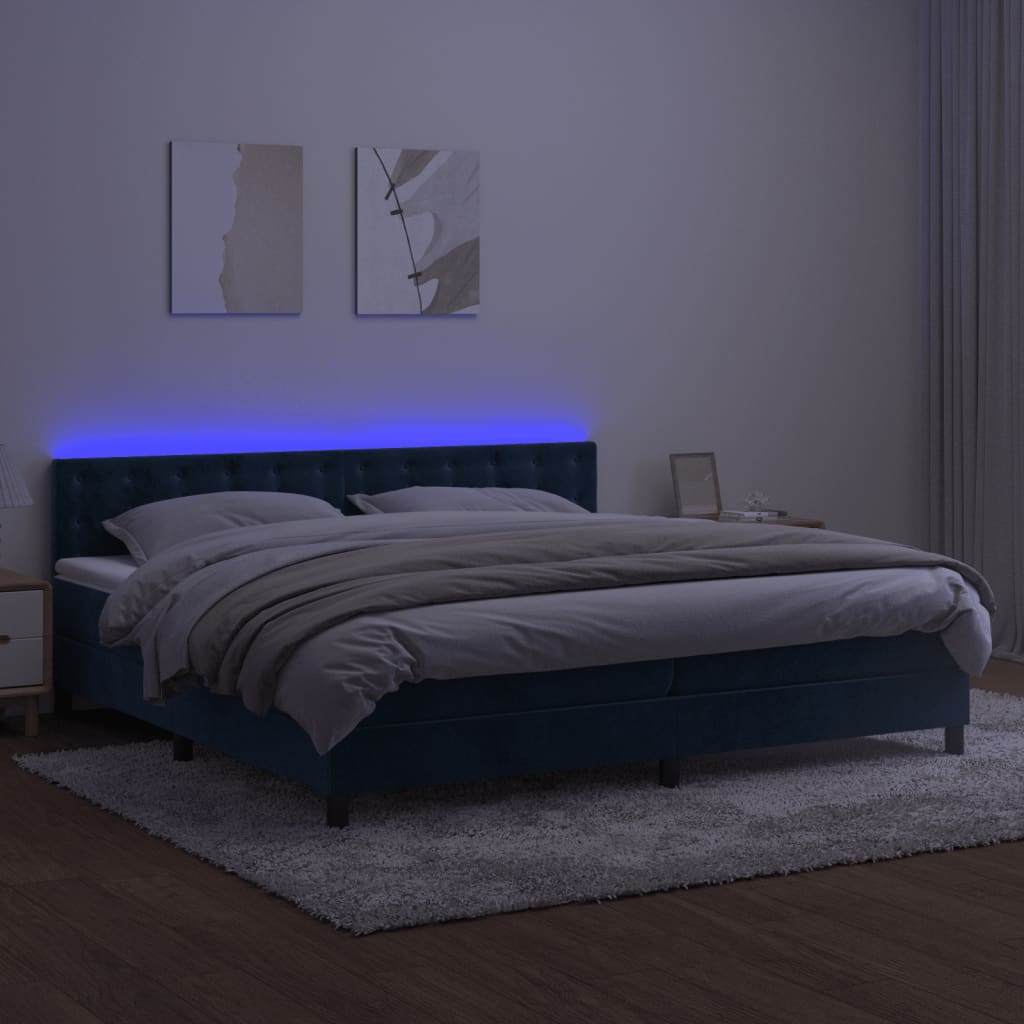 Boxspring met matras en LED fluweel donkerblauw 200x200 cm is nu te koop bij PeponiXL, paradijselijk wonen!