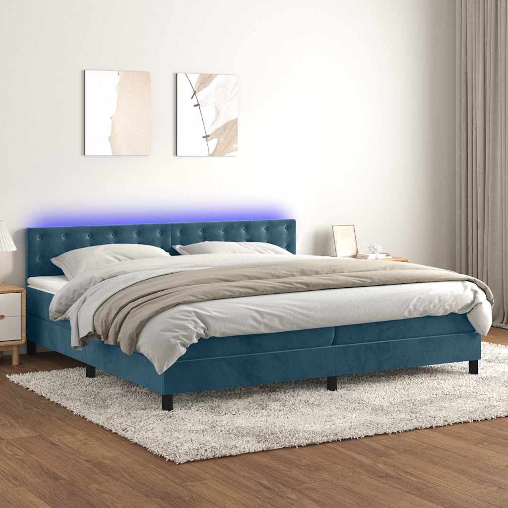 Boxspring met matras en LED fluweel donkerblauw 200x200 cm is nu te koop bij PeponiXL, paradijselijk wonen!