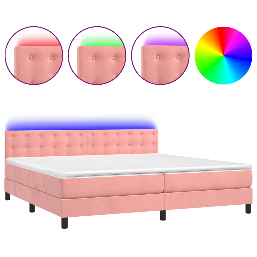 Boxspring met matras en LED fluweel roze 200x200 cm is nu te koop bij PeponiXL, paradijselijk wonen!