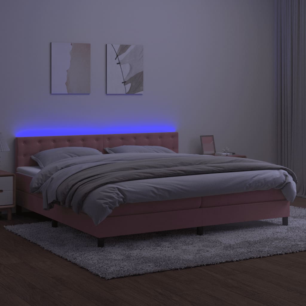 Boxspring met matras en LED fluweel roze 200x200 cm is nu te koop bij PeponiXL, paradijselijk wonen!
