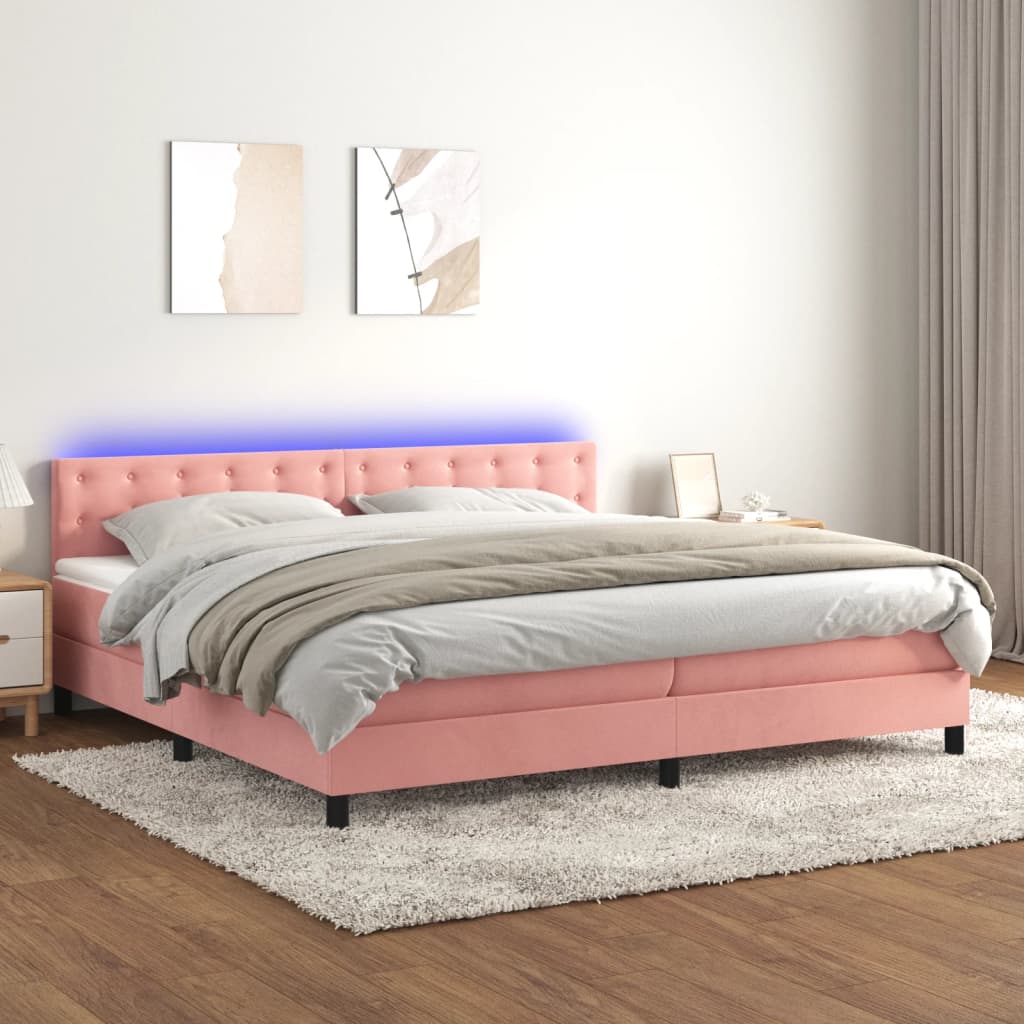 Boxspring met matras en LED fluweel roze 200x200 cm is nu te koop bij PeponiXL, paradijselijk wonen!