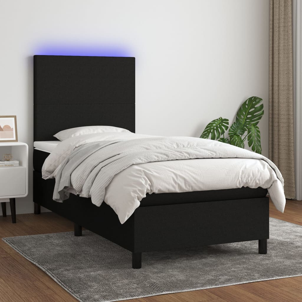 Boxspring met matras en LED stof zwart 80x200 cm is nu te koop bij PeponiXL, paradijselijk wonen!