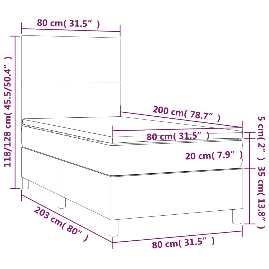Boxspring met matras en LED stof blauw 80x200 cm is nu te koop bij PeponiXL, paradijselijk wonen!