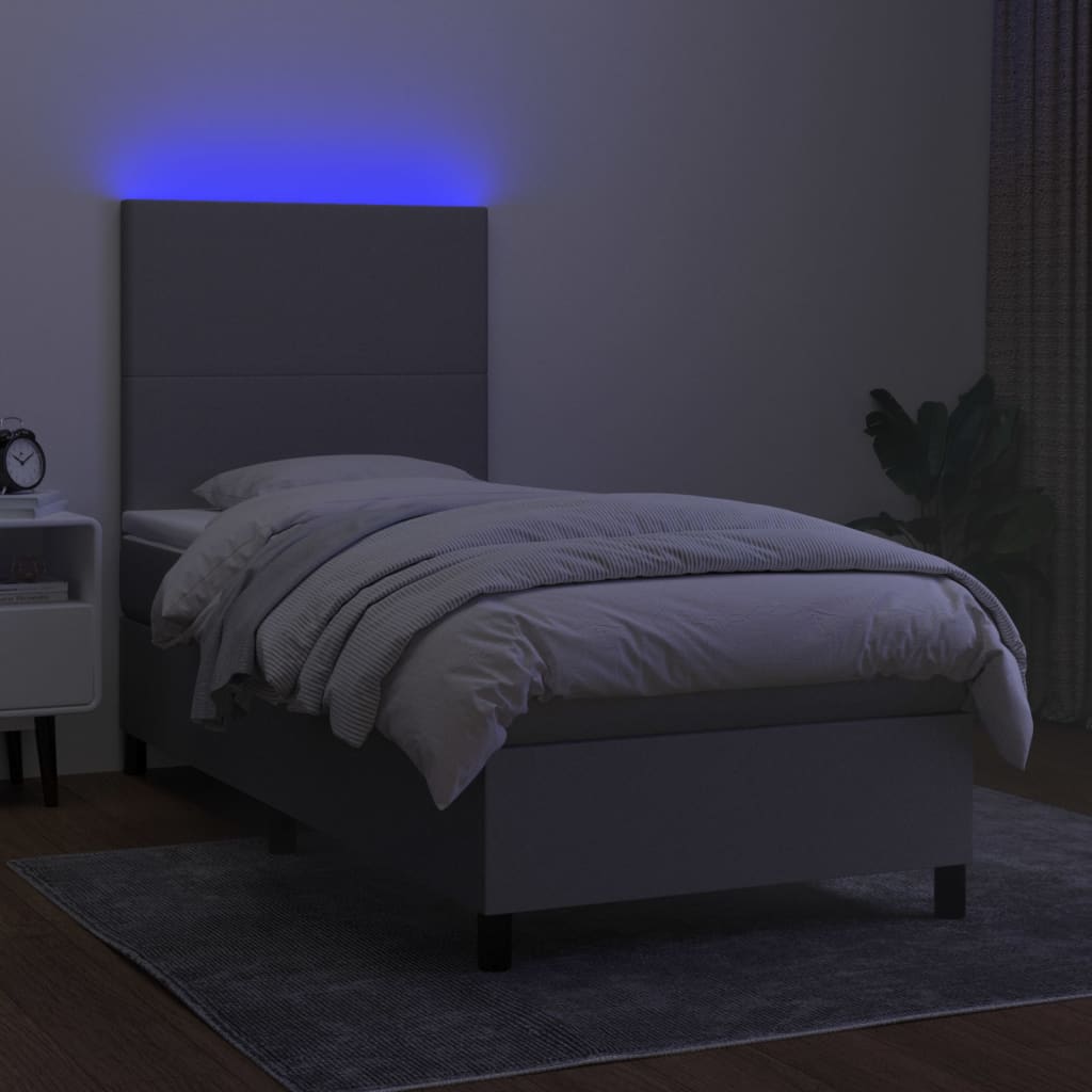 Boxspring met matras en LED stof lichtgrijs 90x190 cm is nu te koop bij PeponiXL, paradijselijk wonen!