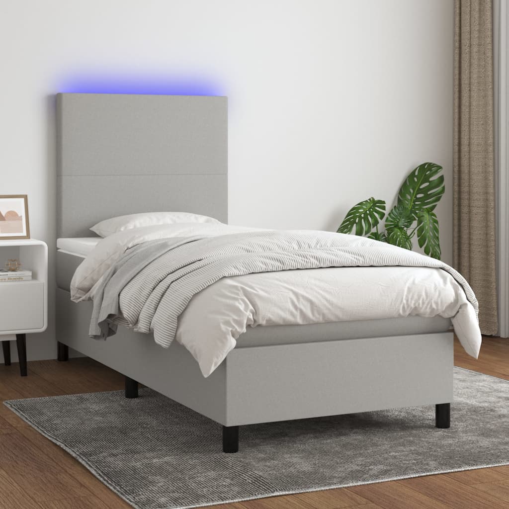 Boxspring met matras en LED stof lichtgrijs 90x190 cm is nu te koop bij PeponiXL, paradijselijk wonen!