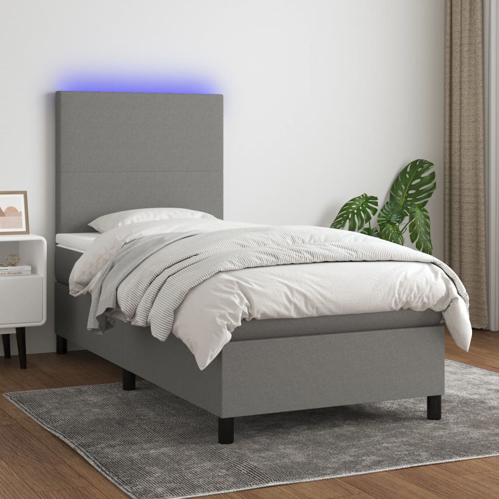 Boxspring met matras en LED stof donkergrijs 90x190 cm is nu te koop bij PeponiXL, paradijselijk wonen!