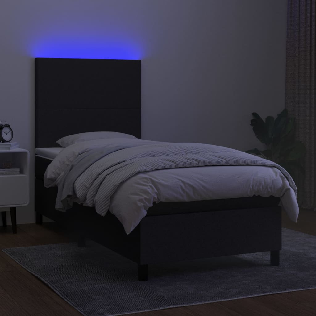Boxspring met matras en LED stof zwart 90x190 cm is nu te koop bij PeponiXL, paradijselijk wonen!