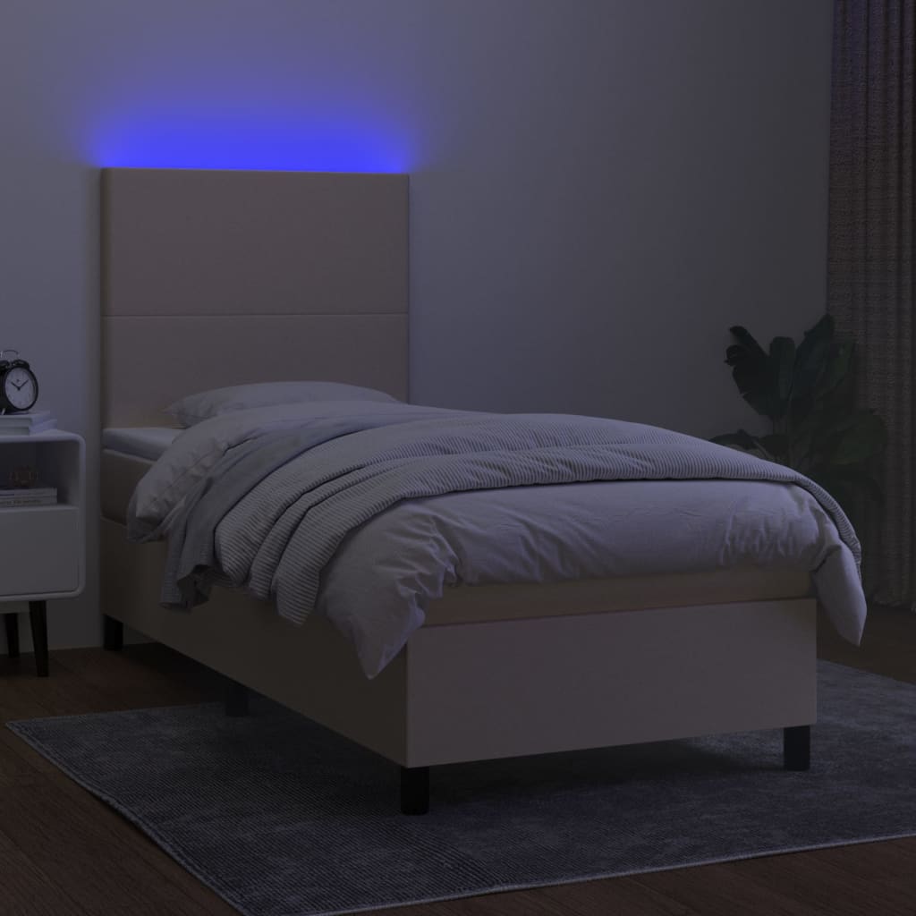 Boxspring met matras en LED stof crèmekleurig 90x190 cm is nu te koop bij PeponiXL, paradijselijk wonen!