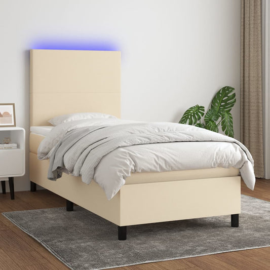 Boxspring met matras en LED stof crèmekleurig 90x190 cm is nu te koop bij PeponiXL, paradijselijk wonen!