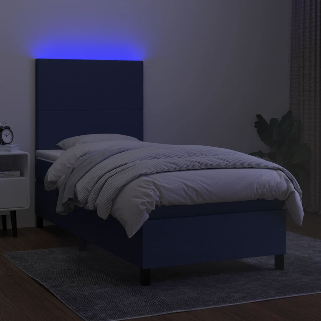 Boxspring met matras en LED stof blauw 90x190 cm is nu te koop bij PeponiXL, paradijselijk wonen!