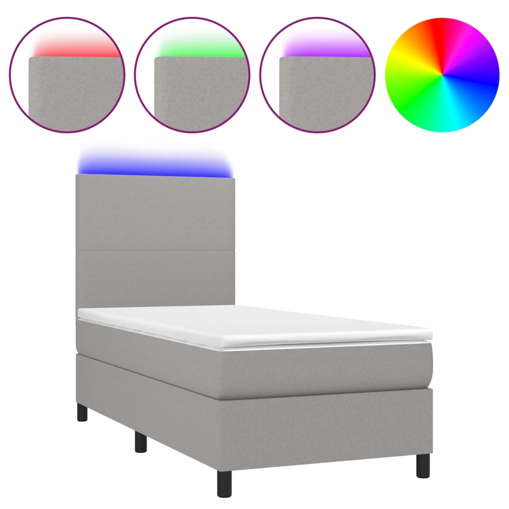 Boxspring met matras en LED stof lichtgrijs 90x200 cm is nu te koop bij PeponiXL, paradijselijk wonen!