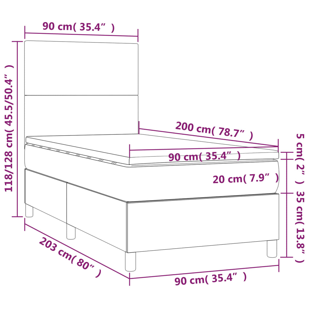 Boxspring met matras en LED stof lichtgrijs 90x200 cm is nu te koop bij PeponiXL, paradijselijk wonen!
