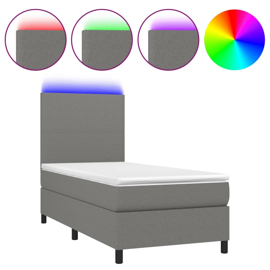 Boxspring met matras en LED stof donkergrijs 90x200 cm is nu te koop bij PeponiXL, paradijselijk wonen!
