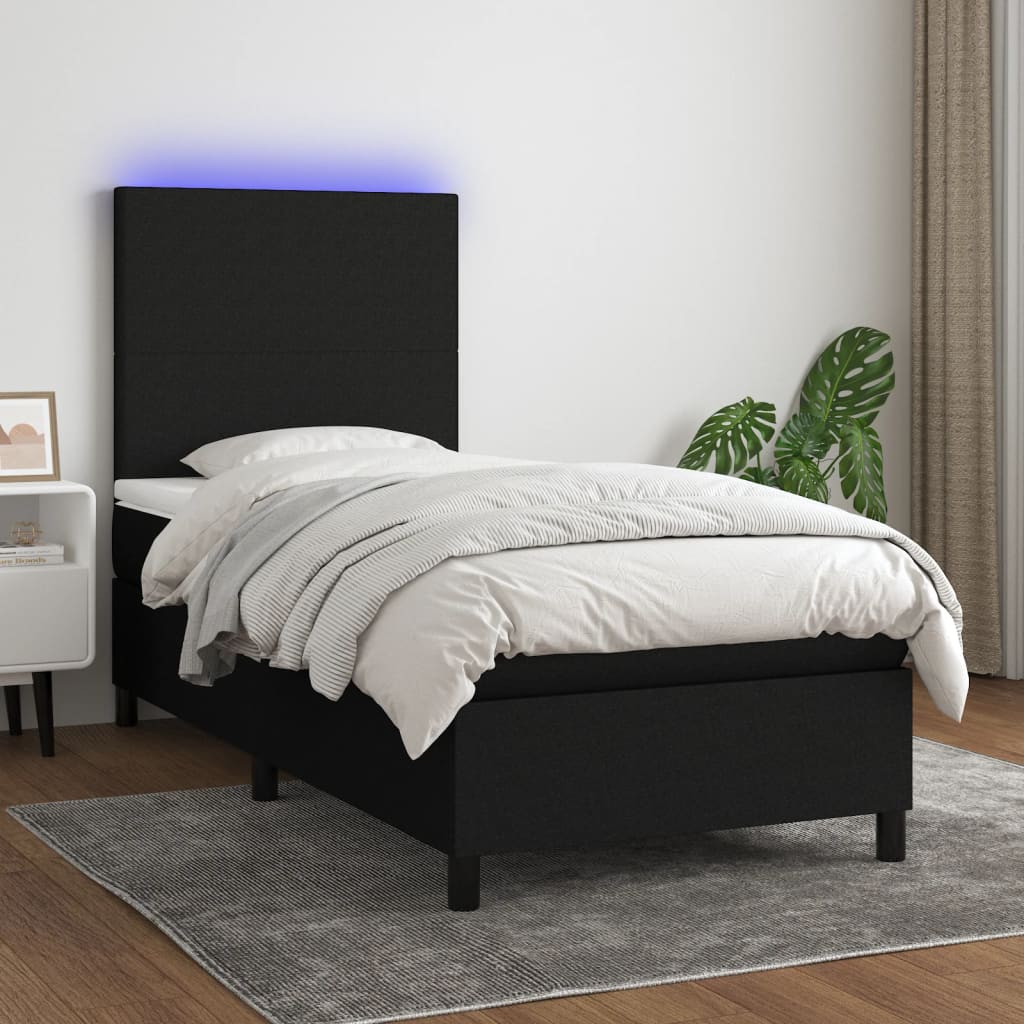 Boxspring met matras en LED stof zwart 90x200 cm is nu te koop bij PeponiXL, paradijselijk wonen!