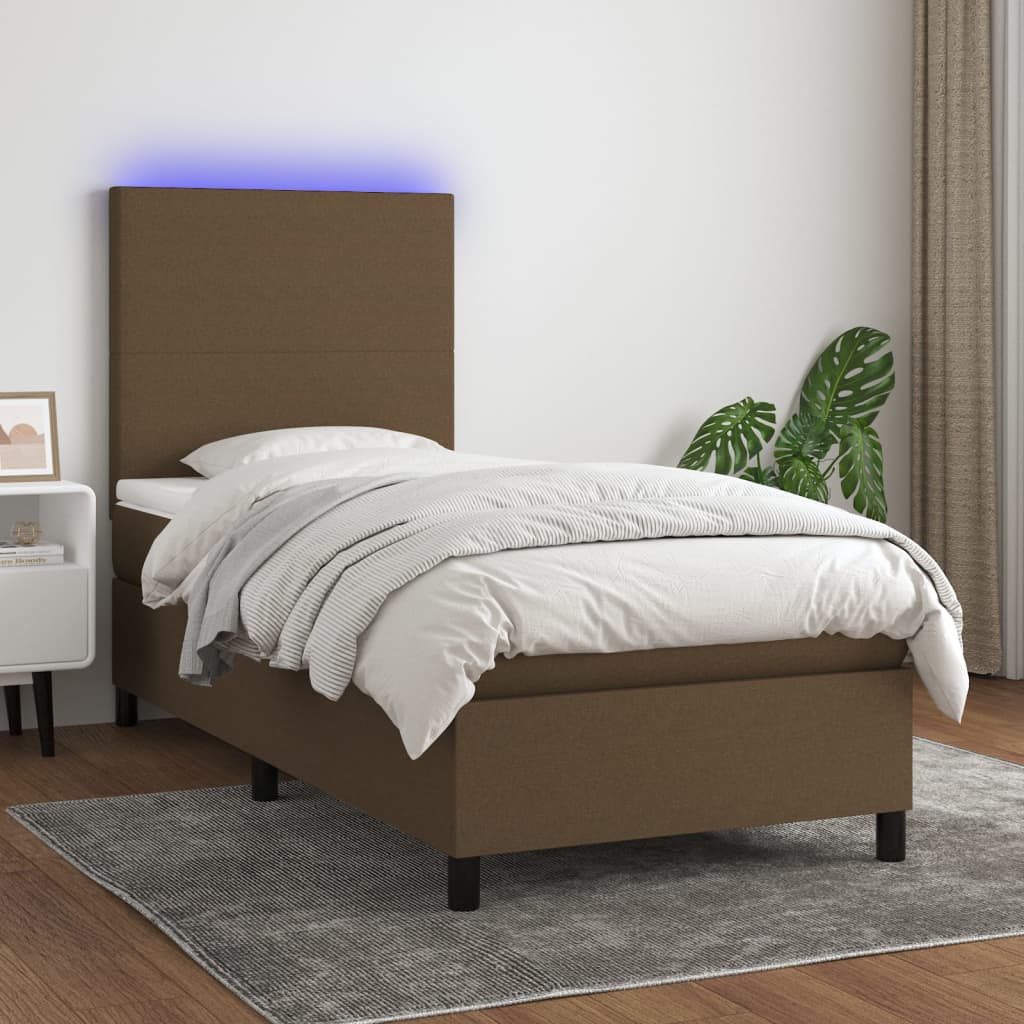 Boxspring met matras en LED stof donkerbruin 80x200 cm is nu te koop bij PeponiXL, paradijselijk wonen!