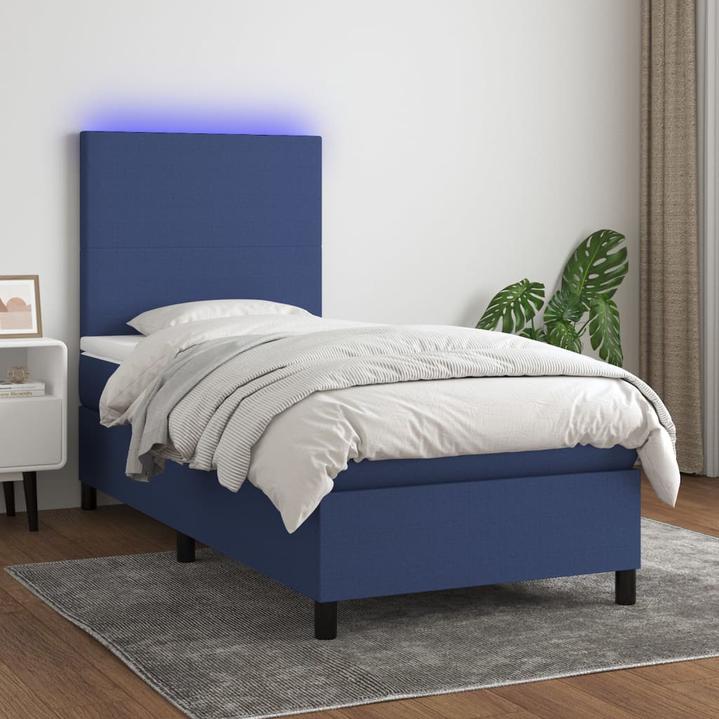 Boxspring met matras en LED stof blauw 90x200 cm is nu te koop bij PeponiXL, paradijselijk wonen!