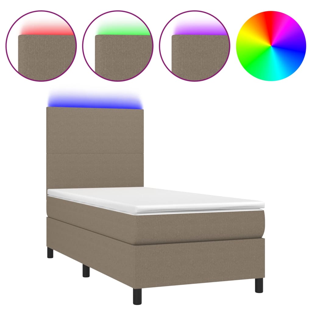 Boxspring met matras en LED stof taupe 100x200 cm is nu te koop bij PeponiXL, paradijselijk wonen!