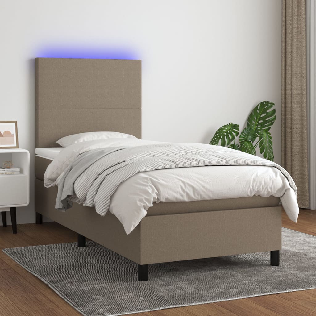 Boxspring met matras en LED stof taupe 100x200 cm is nu te koop bij PeponiXL, paradijselijk wonen!