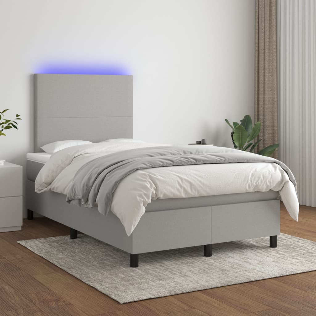 Boxspring met matras en LED stof lichtgrijs 120x200 cm is nu te koop bij PeponiXL, paradijselijk wonen!