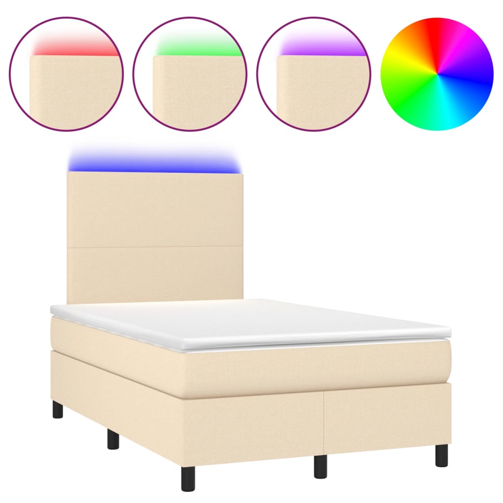 Boxspring met matras en LED stof crèmekleurig 120x200 cm is nu te koop bij PeponiXL, paradijselijk wonen!