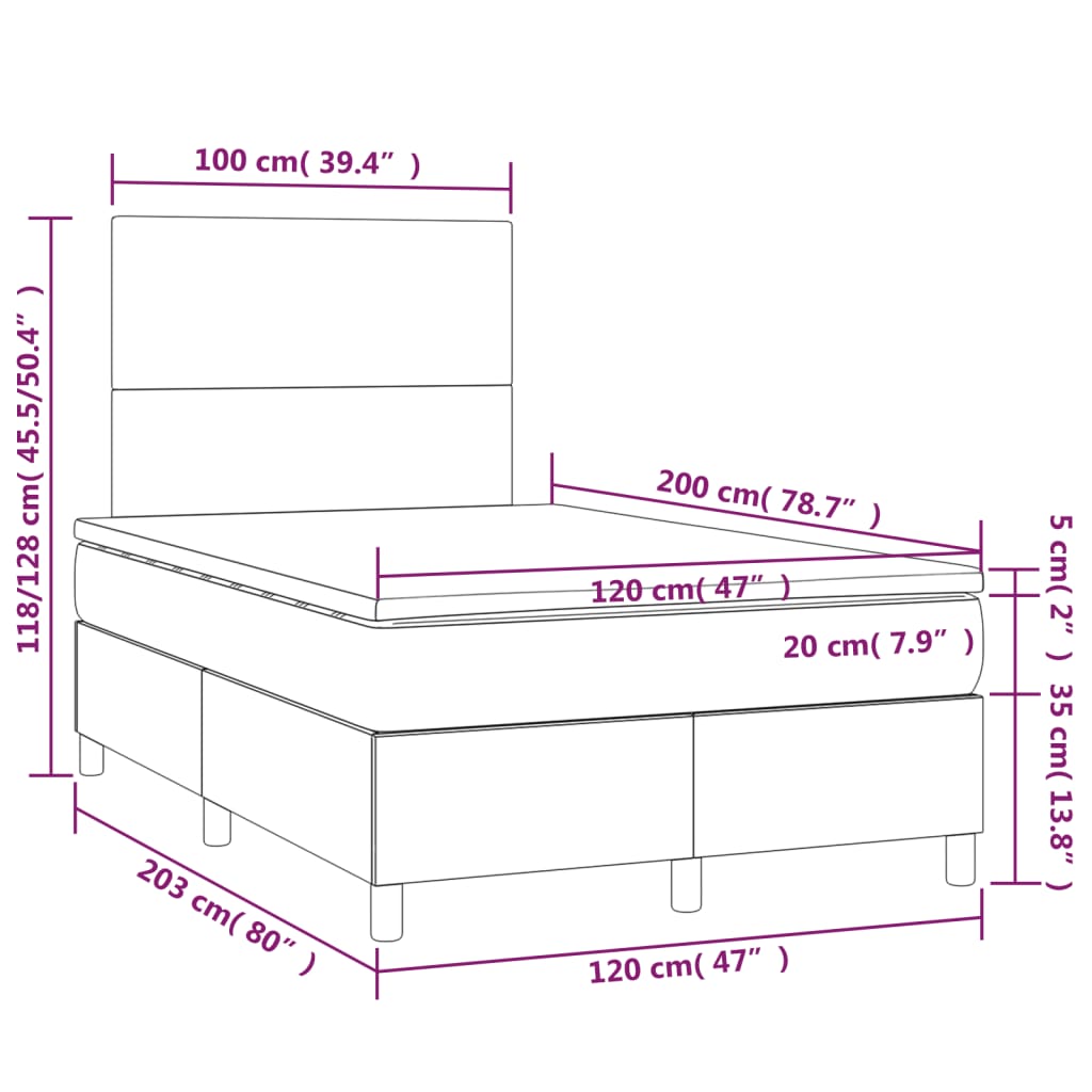 Boxspring met matras en LED stof crèmekleurig 120x200 cm is nu te koop bij PeponiXL, paradijselijk wonen!