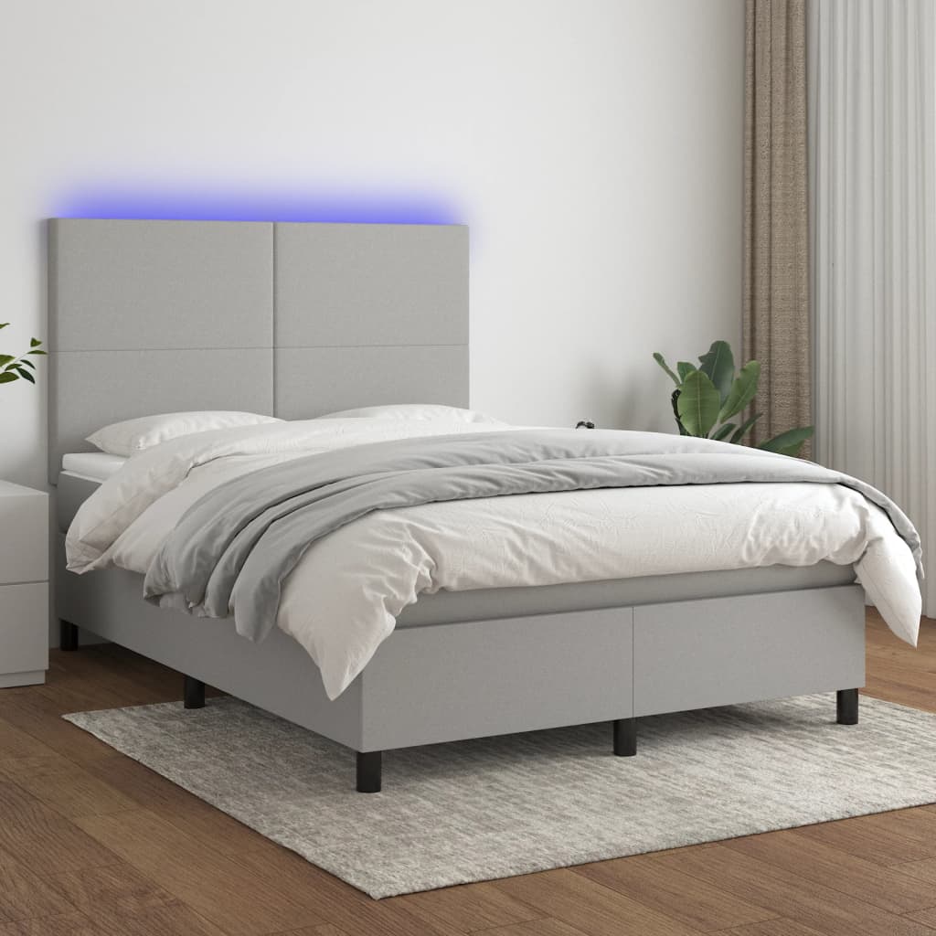 Boxspring met matras en LED stof lichtgrijs 140x190 cm is nu te koop bij PeponiXL, paradijselijk wonen!