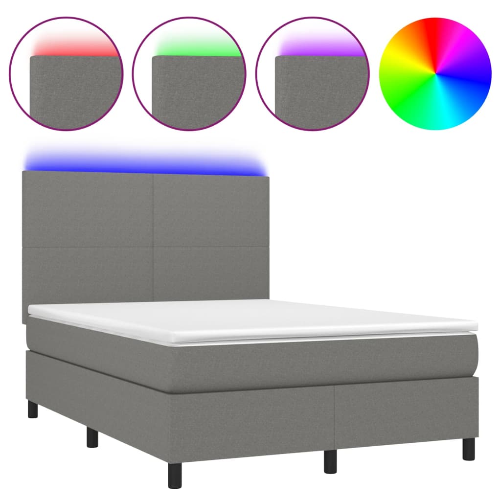 Boxspring met matras en LED stof donkergrijs 140x190 cm is nu te koop bij PeponiXL, paradijselijk wonen!