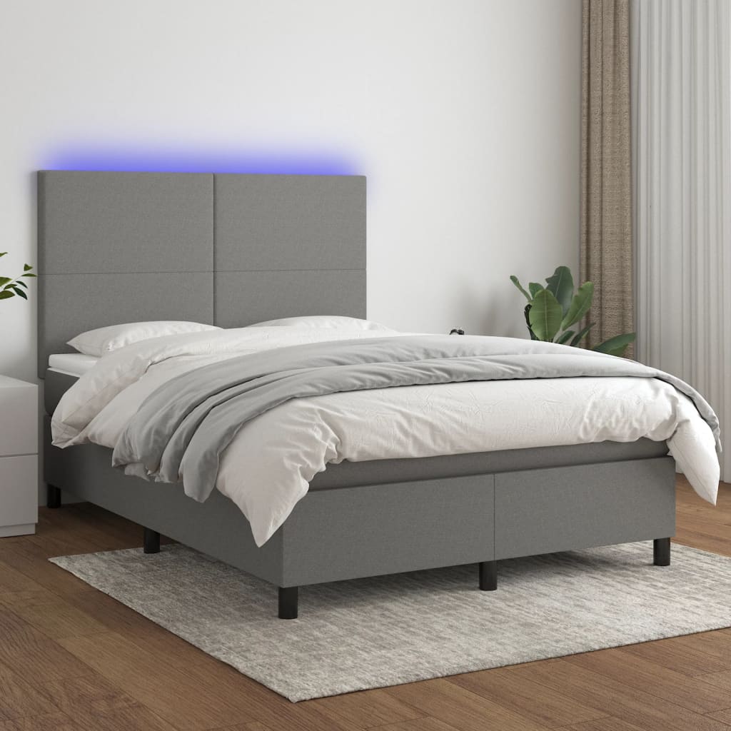Boxspring met matras en LED stof donkergrijs 140x190 cm is nu te koop bij PeponiXL, paradijselijk wonen!