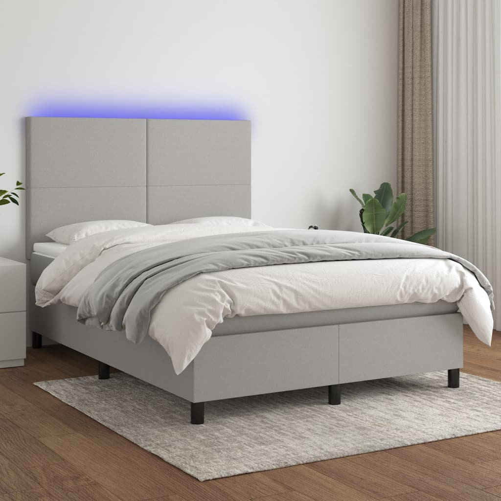 Boxspring met matras en LED stof lichtgrijs 140x200 cm is nu te koop bij PeponiXL, paradijselijk wonen!