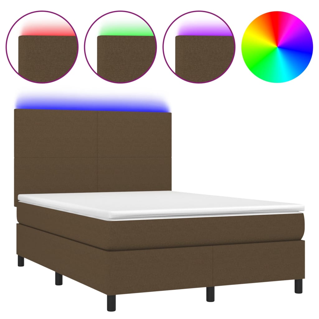 Boxspring met matras en LED stof donkerbruin 140x200 cm is nu te koop bij PeponiXL, paradijselijk wonen!