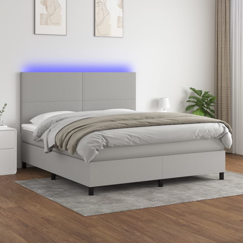 Boxspring met matras en LED stof lichtgrijs 160x200 cm is nu te koop bij PeponiXL, paradijselijk wonen!