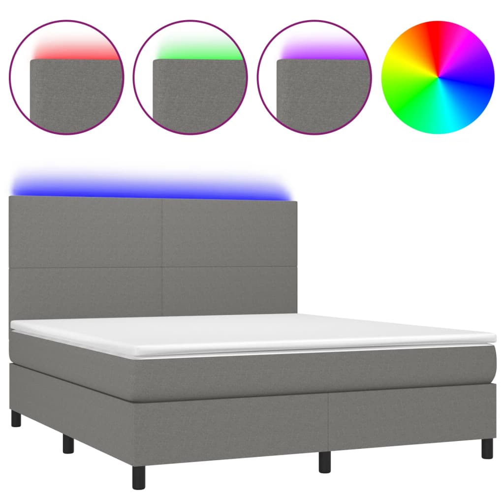 Boxspring met matras en LED stof donkergrijs 160x200 cm is nu te koop bij PeponiXL, paradijselijk wonen!