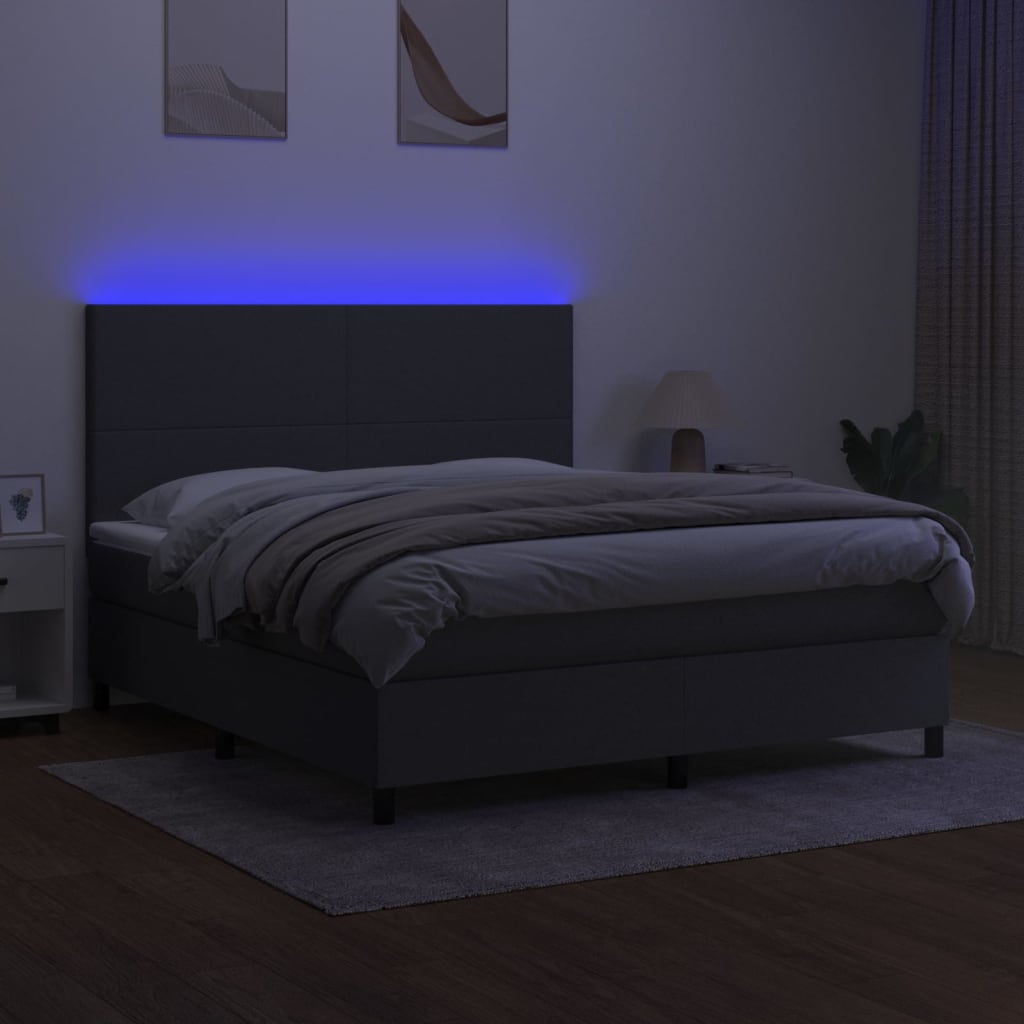 Boxspring met matras en LED stof donkergrijs 160x200 cm is nu te koop bij PeponiXL, paradijselijk wonen!