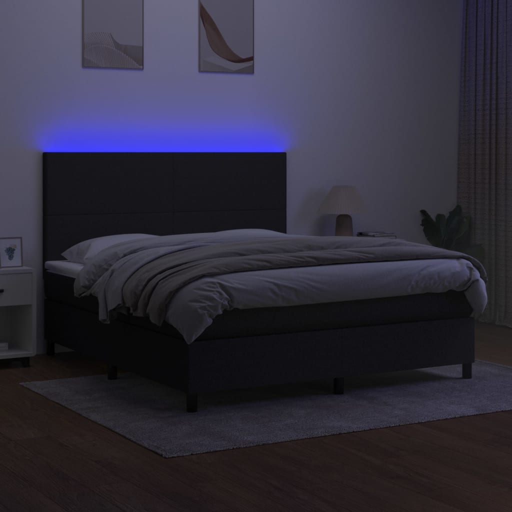 Boxspring met matras en LED stof zwart 160x200 cm is nu te koop bij PeponiXL, paradijselijk wonen!