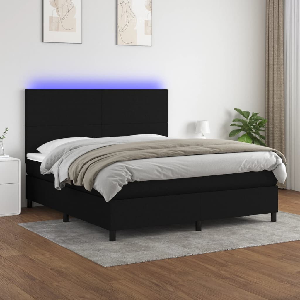 Boxspring met matras en LED stof zwart 160x200 cm is nu te koop bij PeponiXL, paradijselijk wonen!