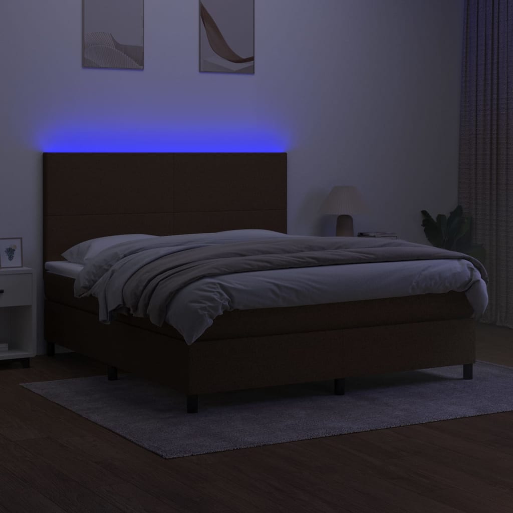 Boxspring met matras en LED stof donkerbruin 160x200 cm is nu te koop bij PeponiXL, paradijselijk wonen!
