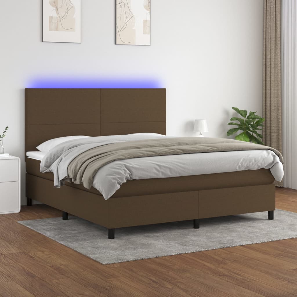 Boxspring met matras en LED stof donkerbruin 160x200 cm is nu te koop bij PeponiXL, paradijselijk wonen!