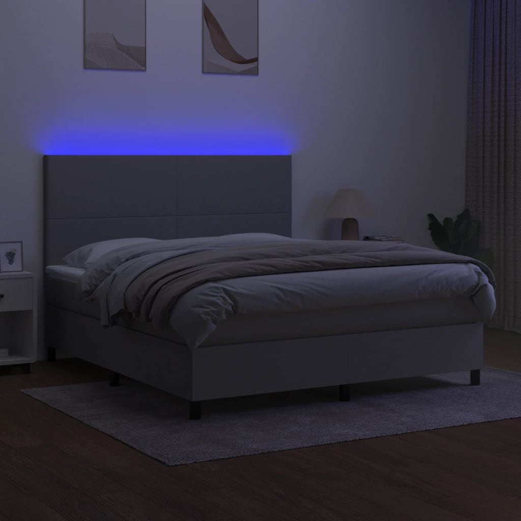 Boxspring met matras en LED stof lichtgrijs 180x200 cm is nu te koop bij PeponiXL, paradijselijk wonen!