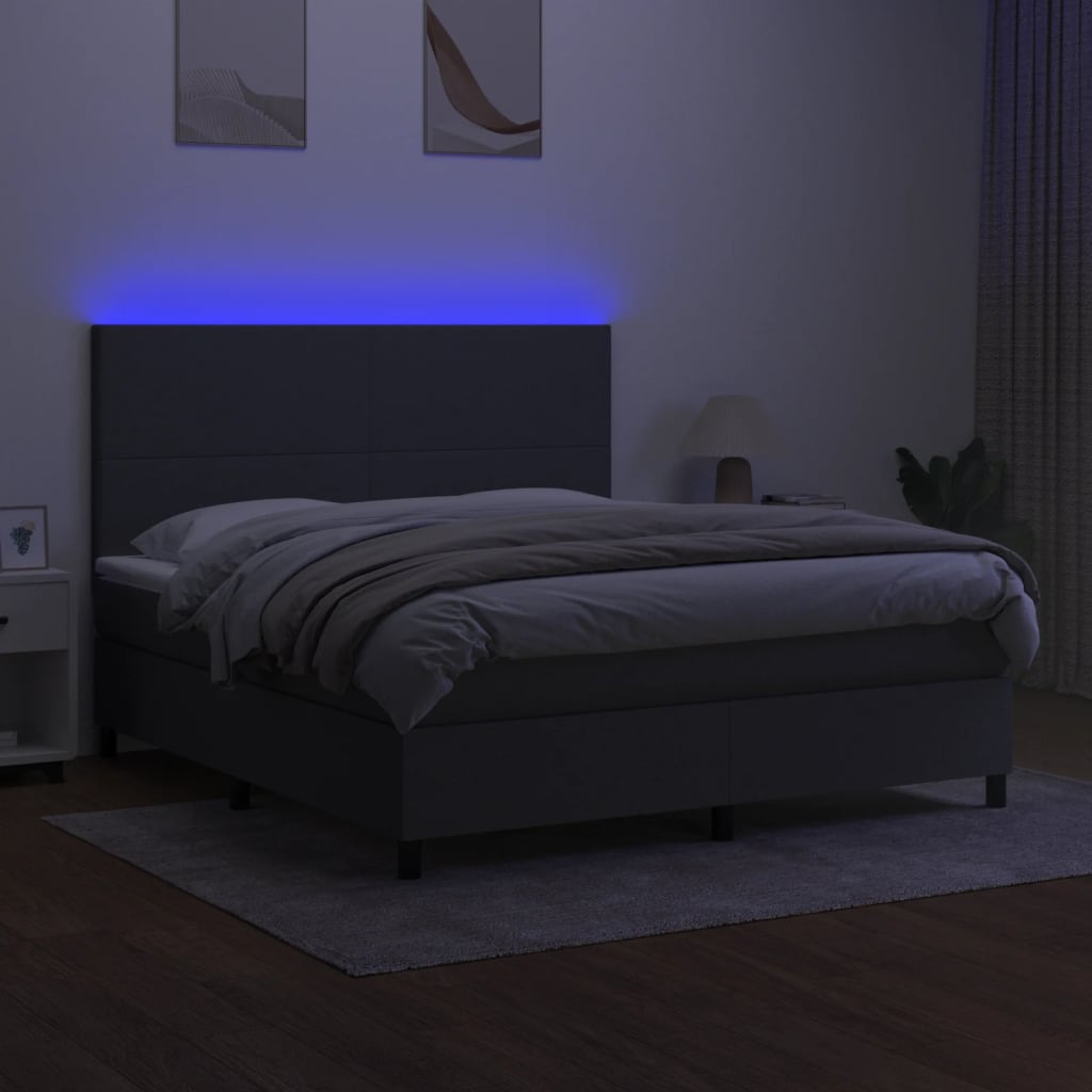 Boxspring met matras en LED stof donkergrijs 180x200 cm is nu te koop bij PeponiXL, paradijselijk wonen!