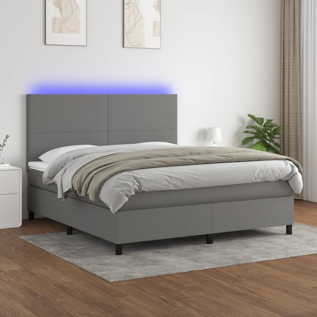 Boxspring met matras en LED stof donkergrijs 180x200 cm is nu te koop bij PeponiXL, paradijselijk wonen!