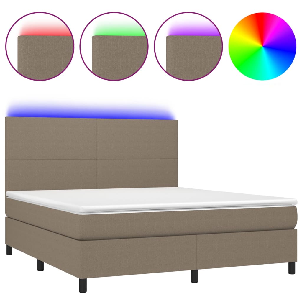 Boxspring met matras en LED stof taupe 180x200 cm is nu te koop bij PeponiXL, paradijselijk wonen!