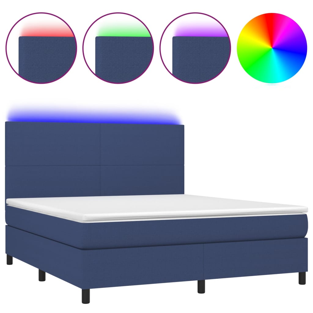 Boxspring met matras en LED stof blauw 180x200 cm is nu te koop bij PeponiXL, paradijselijk wonen!