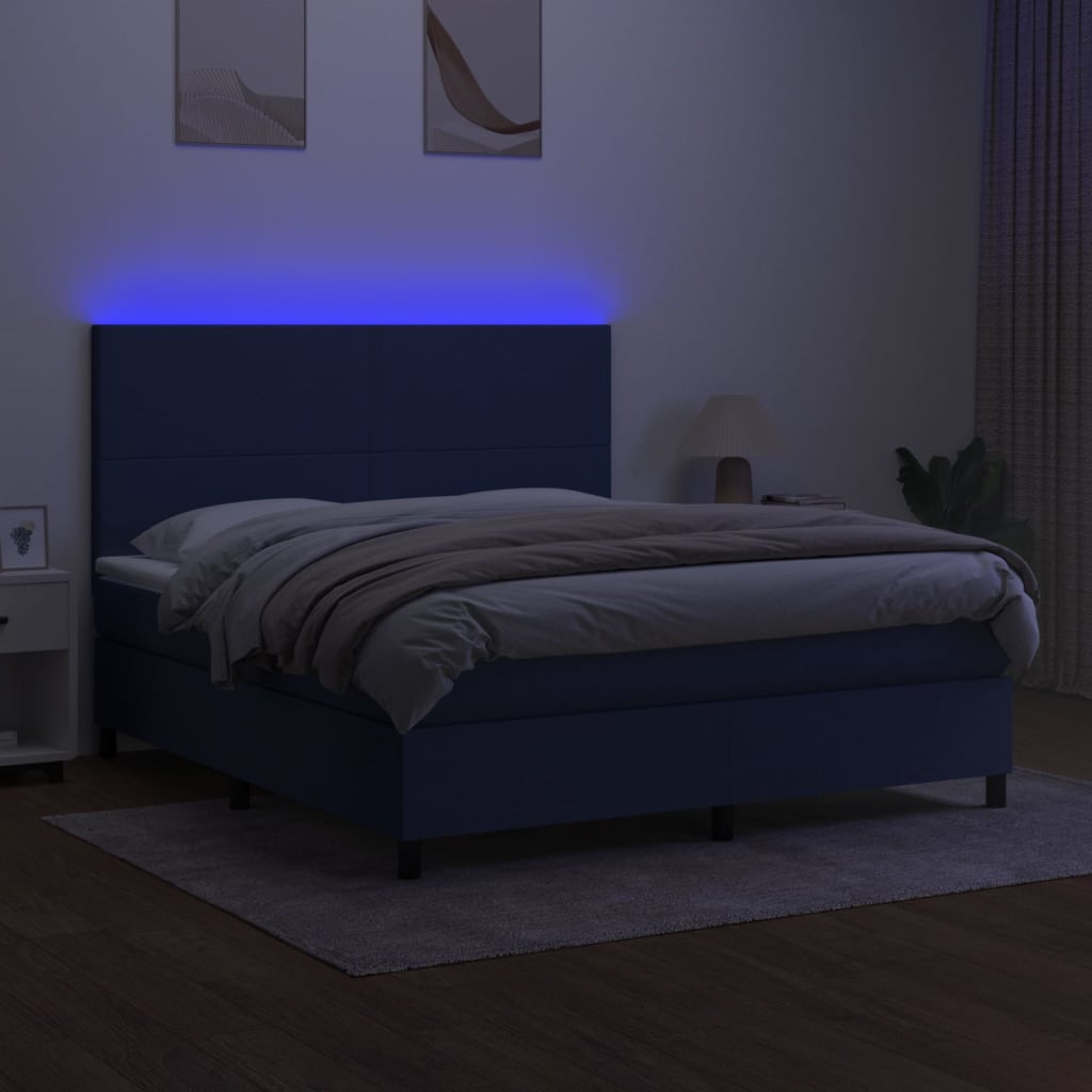 Boxspring met matras en LED stof blauw 180x200 cm is nu te koop bij PeponiXL, paradijselijk wonen!