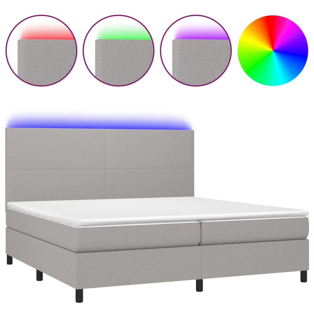 Boxspring met matras en LED stof lichtgrijs 200x200 cm is nu te koop bij PeponiXL, paradijselijk wonen!