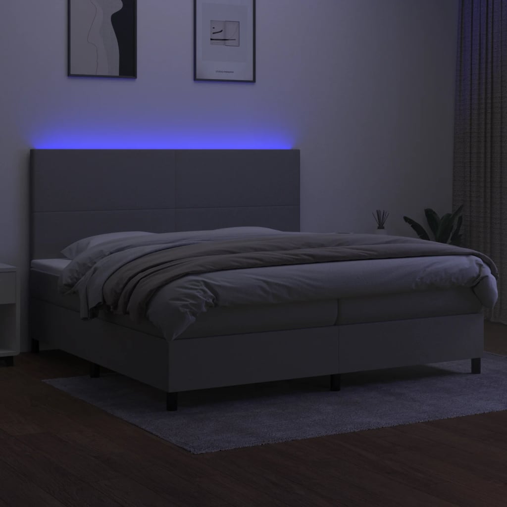 Boxspring met matras en LED stof lichtgrijs 200x200 cm is nu te koop bij PeponiXL, paradijselijk wonen!