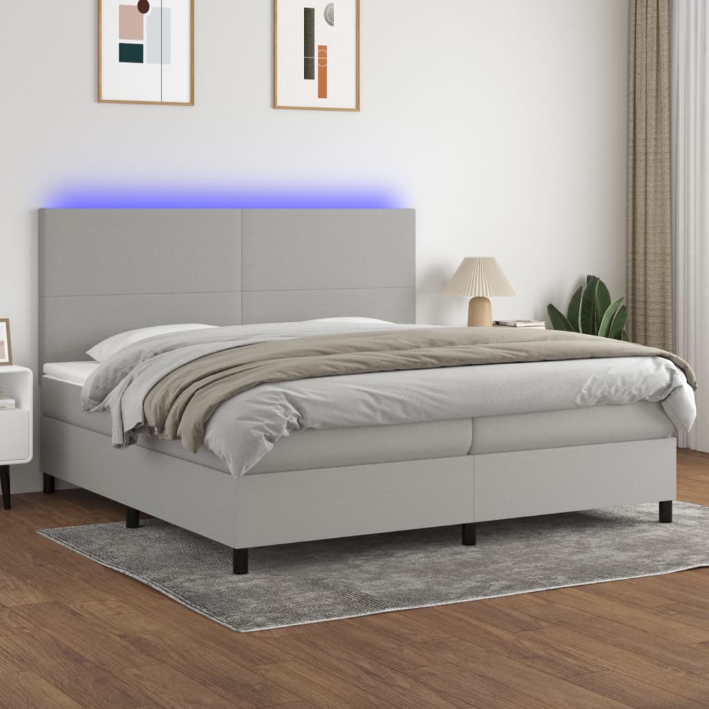 Boxspring met matras en LED stof lichtgrijs 200x200 cm is nu te koop bij PeponiXL, paradijselijk wonen!