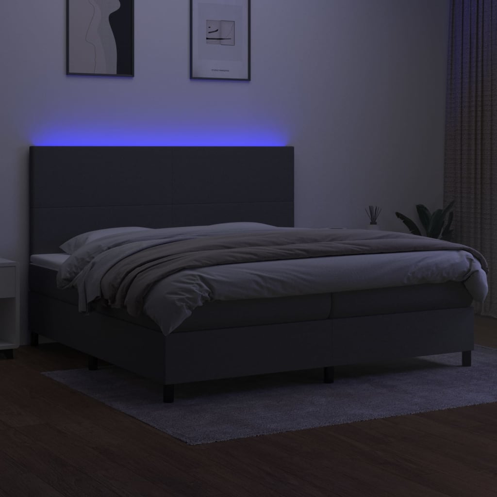 Boxspring met matras en LED stof donkergrijs 200x200 cm is nu te koop bij PeponiXL, paradijselijk wonen!
