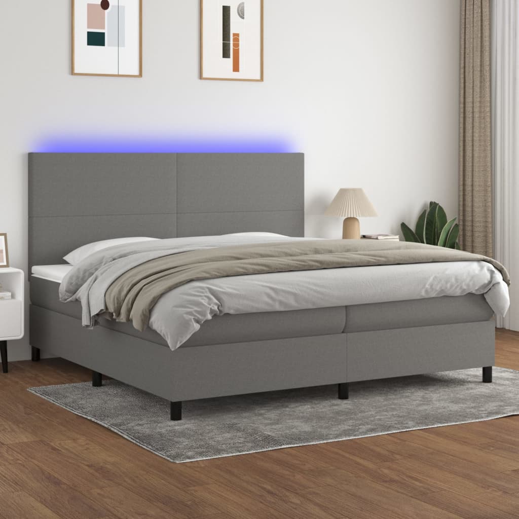 Boxspring met matras en LED stof donkergrijs 200x200 cm is nu te koop bij PeponiXL, paradijselijk wonen!